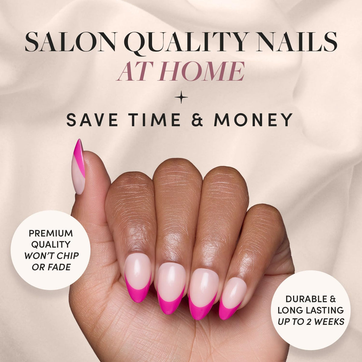 Glamnetic Press On Nails dark magenta pink French tip close-up
