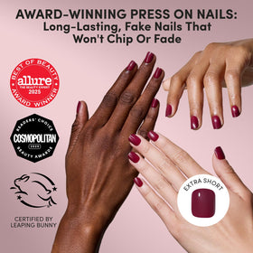 Glamnetic Press On Nails dark maroon with glossy finish