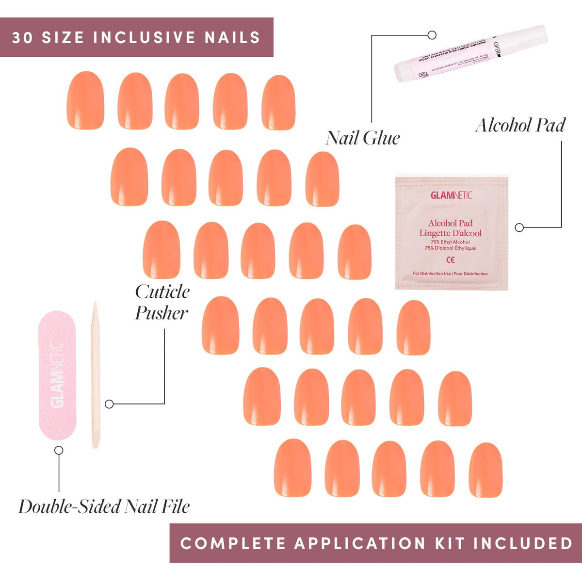 Glamnetic Press On Nails displayed in various sizes