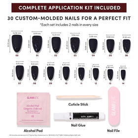 Glamnetic press on nails displayed with nail glue and file