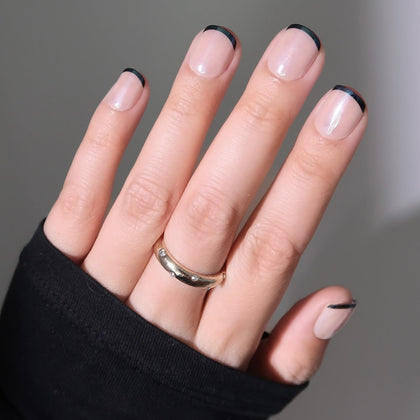 Glamnetic Press On Nails glossy black French tip front view