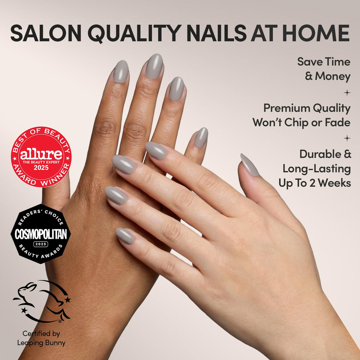 Glamnetic Press On Nails in opaque light gray with storage box