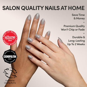 Glamnetic Press On Nails in opaque light gray with storage box