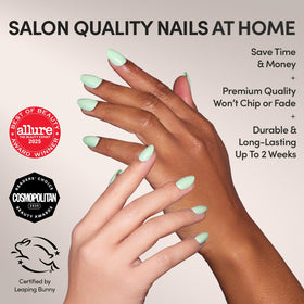 Glamnetic Press On Nails in pastel green colour with storage box