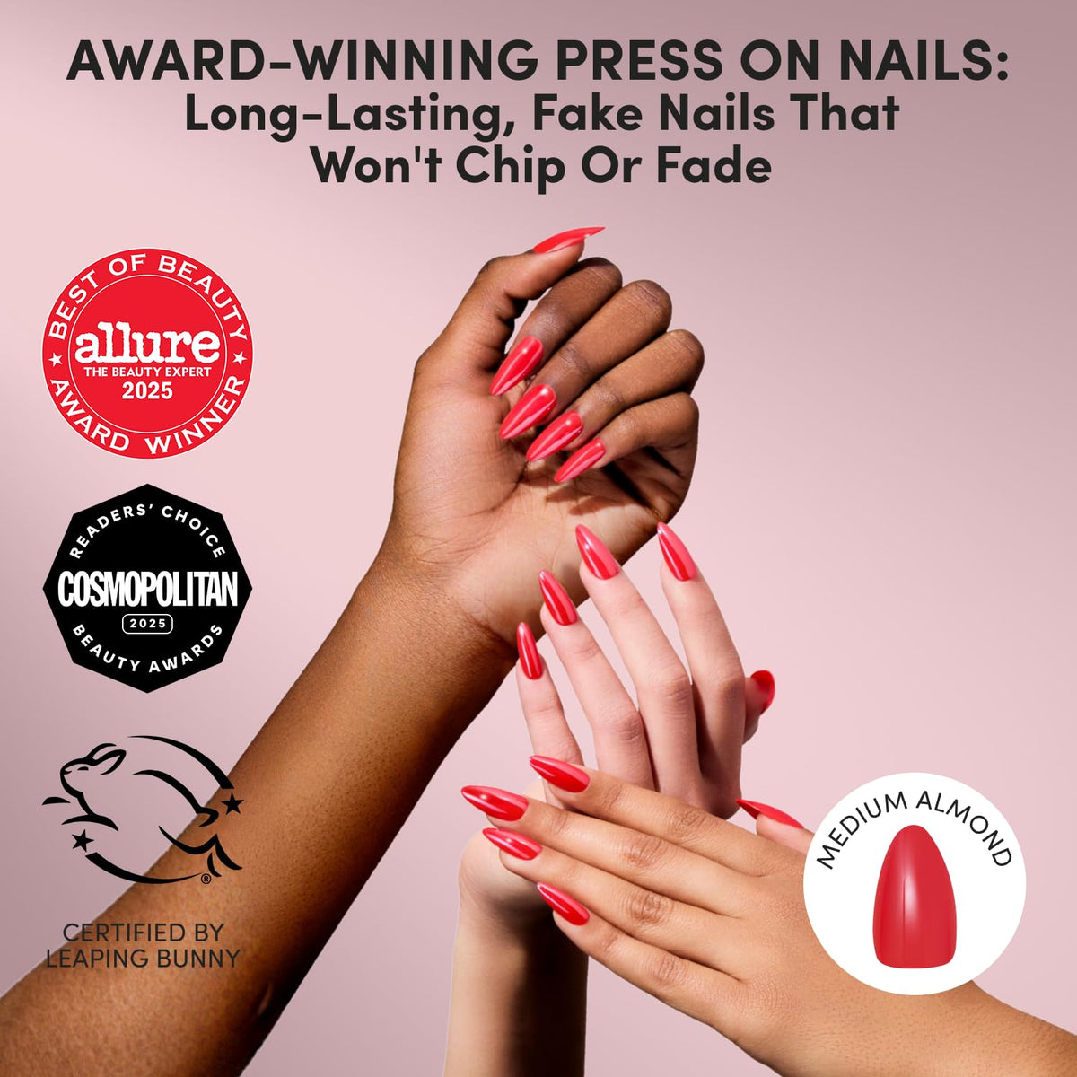 Glamnetic Press On Nails Medium Almond Glazed front view