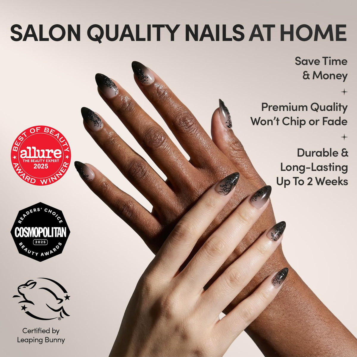 Glamnetic Press On Nails Medium Almond glossy finish close-up