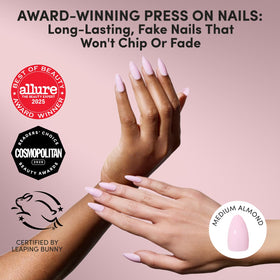 Glamnetic Press On Nails Medium Almond glossy finish display