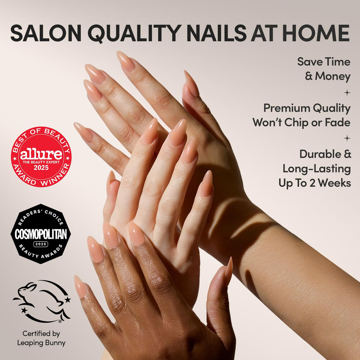 Glamnetic Press On Nails Medium Almond glossy finish side view