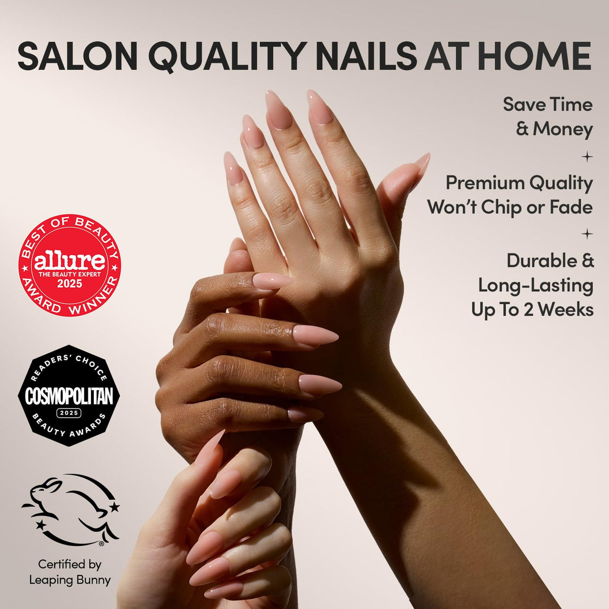 Glamnetic Press On Nails Medium Almond glossy nails in storage box