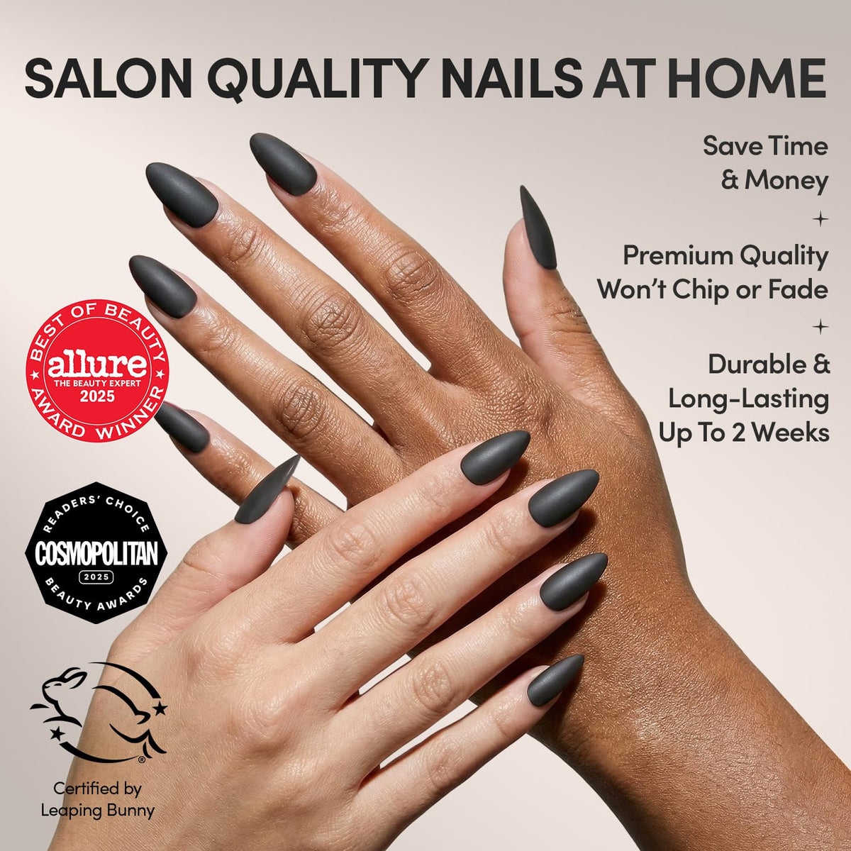 Glamnetic Press On Nails Medium Almond Matte showing various sizes