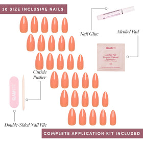Glamnetic Press On Nails Medium Almond with cuticle stick and alcohol pad