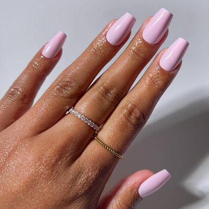 Glamnetic Press On Nails medium coffin glossy light pink front view