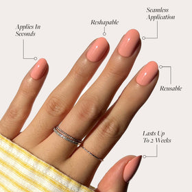 Glamnetic Press On Nails Peach Coral packaging with included accessories