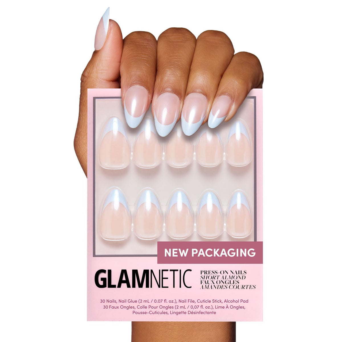 Glamnetic Press On Nails short almond baby blue glazed finish front view