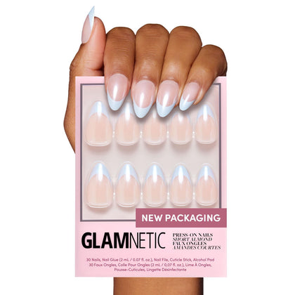 Glamnetic Press On Nails short almond baby blue glazed finish front view