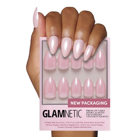Glamnetic Press On Nails Short Almond Blush Pink glossy finish front view