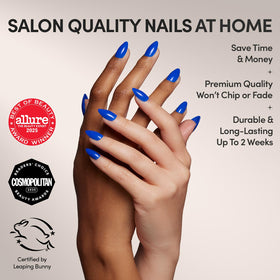 Glamnetic Press On Nails Short Almond Cobalt Blue close-up of nails