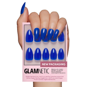 Glamnetic Press On Nails Short Almond Cobalt Blue full kit front view