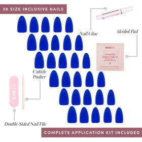 Glamnetic Press On Nails Short Almond Cobalt Blue vibrant colour display