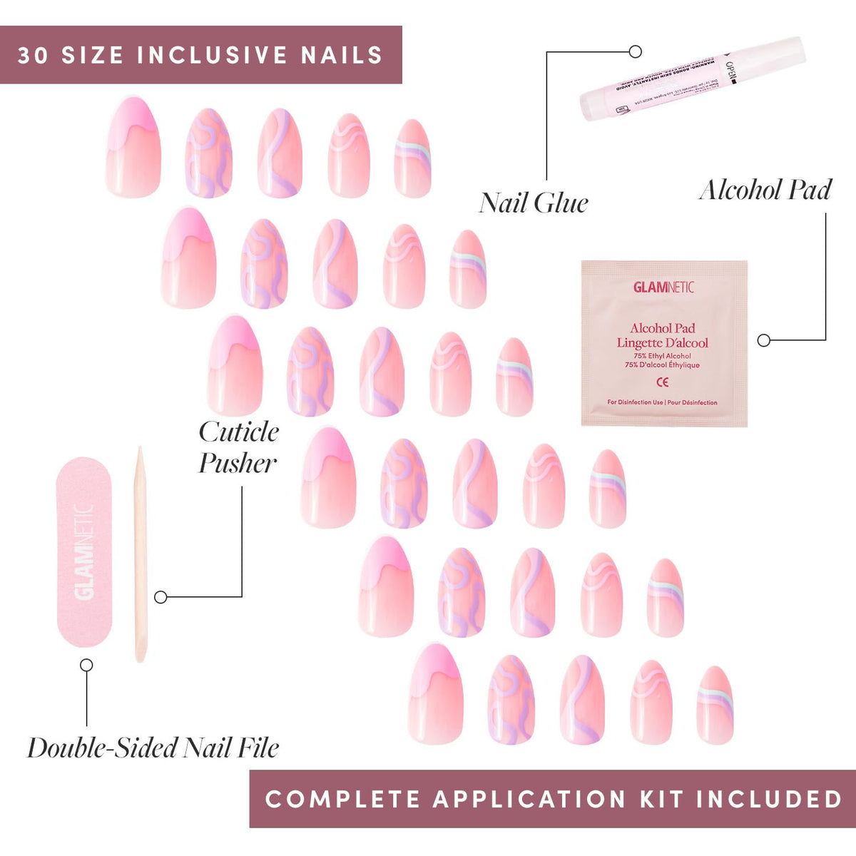 Glamnetic Press On Nails Short Almond cuticle stick and file