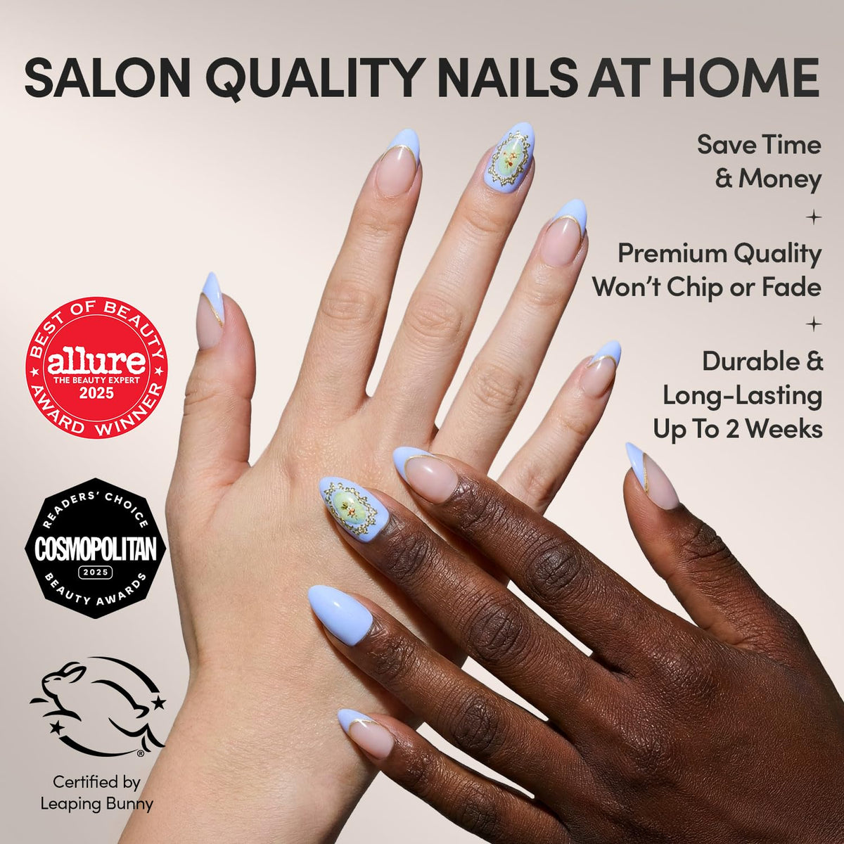 Glamnetic Press On Nails Short Almond detailed design close-up