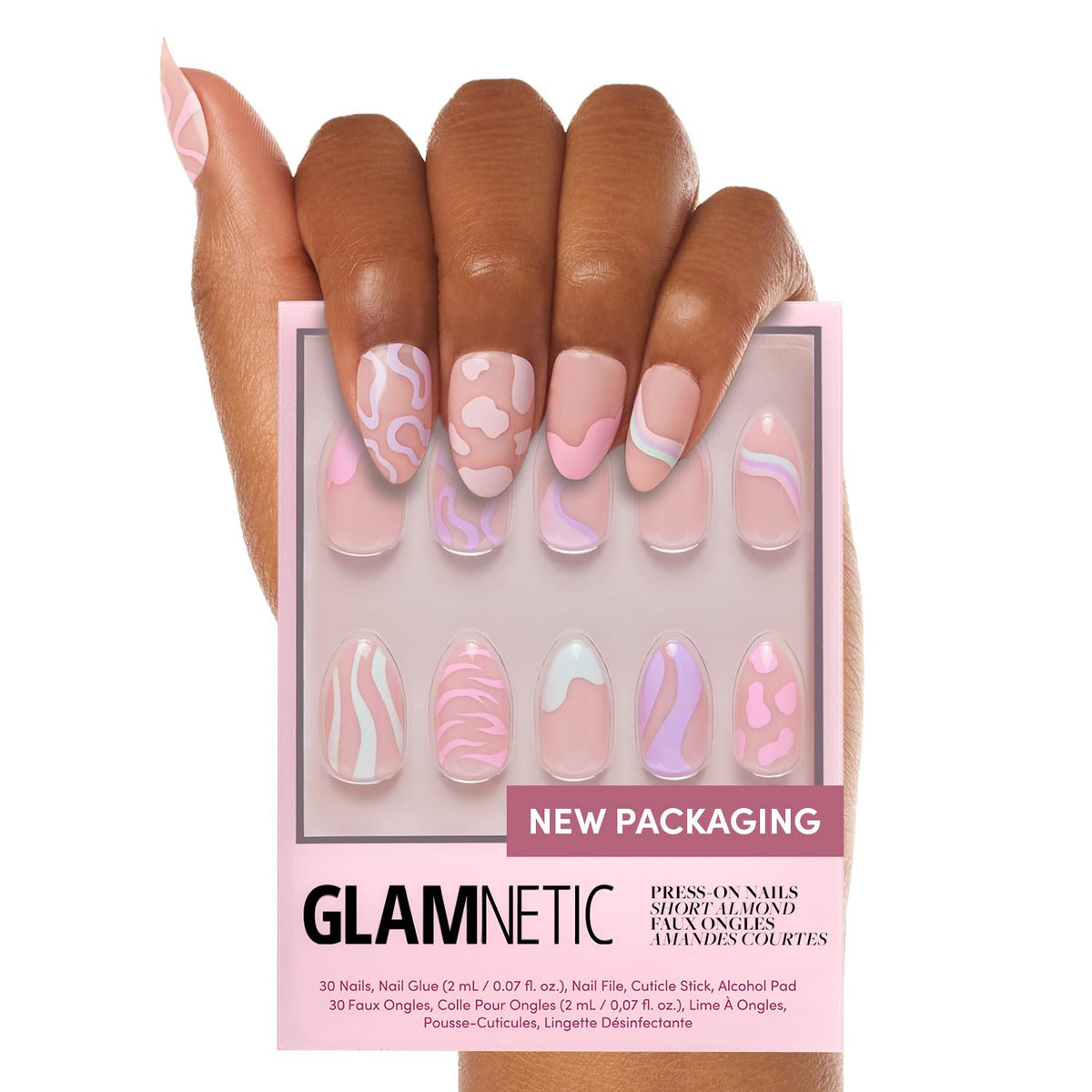 Glamnetic Press On Nails Short Almond full kit front view