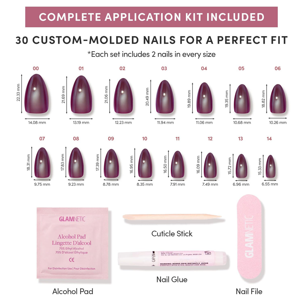 Glamnetic Press On Nails Short Almond Glazed alcohol pad