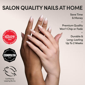 Glamnetic Press On Nails Short Almond Glazed Kit contents including glue and file