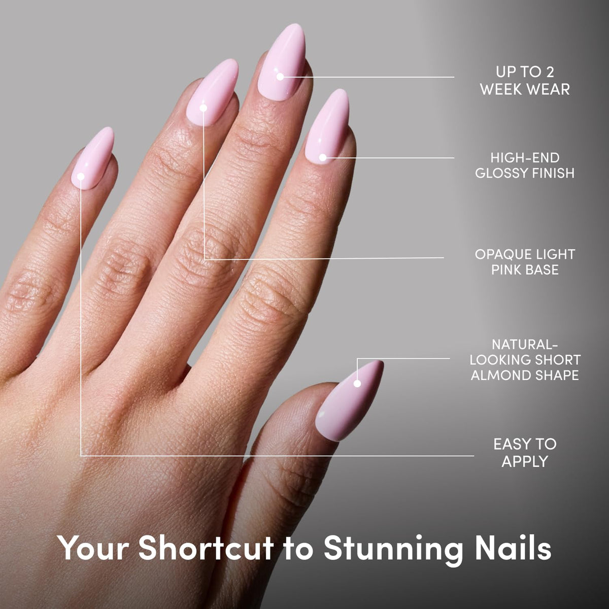 Glamnetic Press On Nails Short Almond glossy close-up of nails
