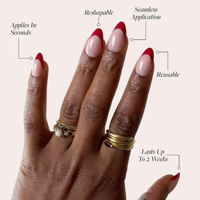 Glamnetic Press On Nails Short Almond Glossy close-up of red tips
