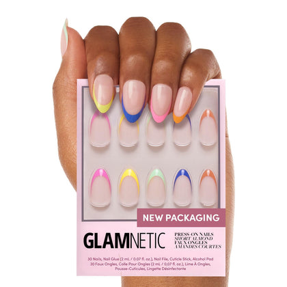 Glamnetic Press On Nails Short Almond glossy finish front view