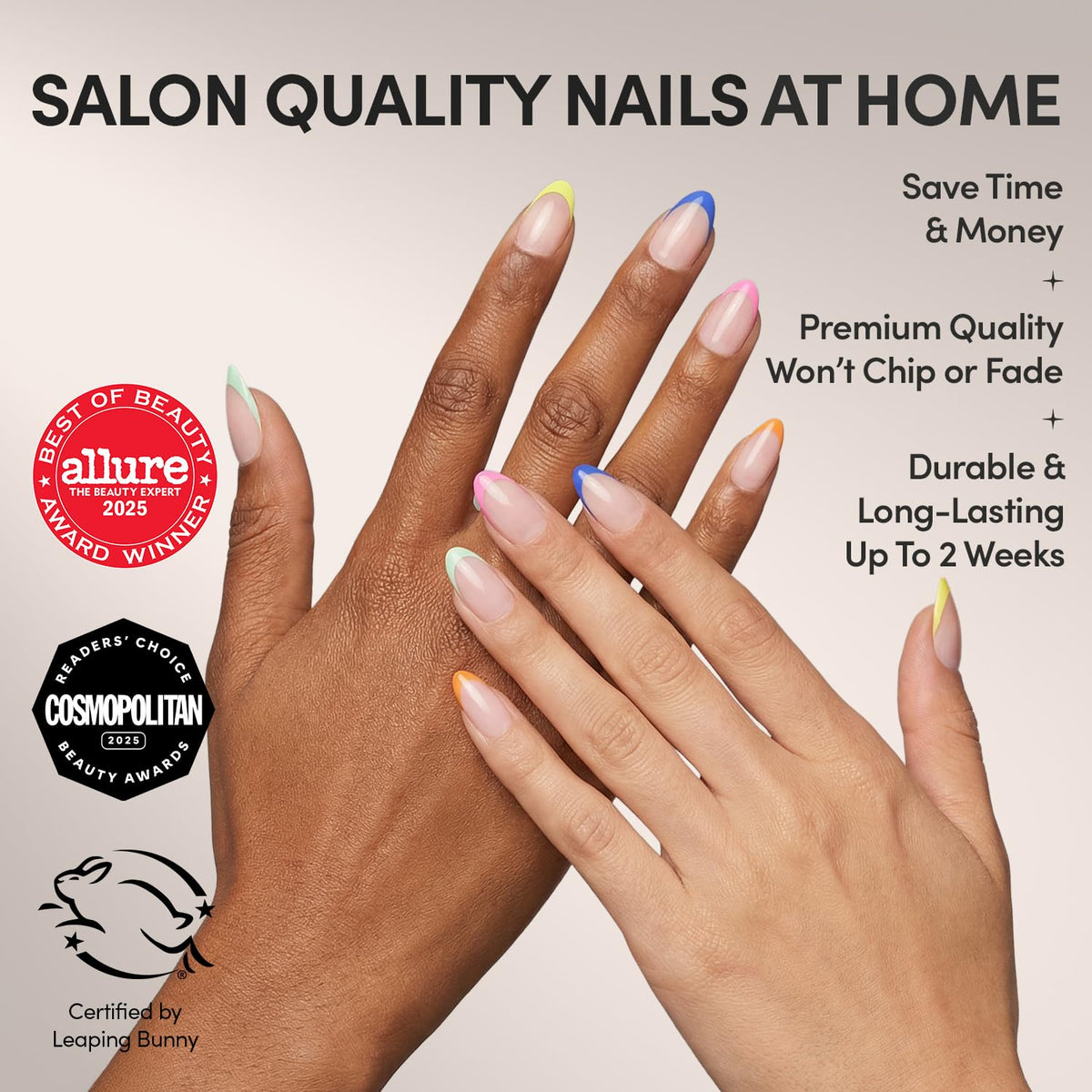 Glamnetic Press On Nails Short Almond glossy finish side view