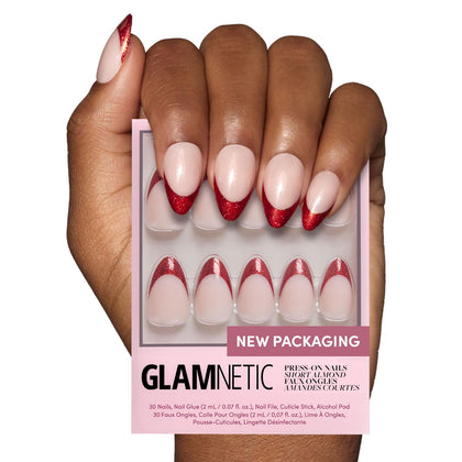 Glamnetic Press On Nails Short Almond Glossy full kit front view