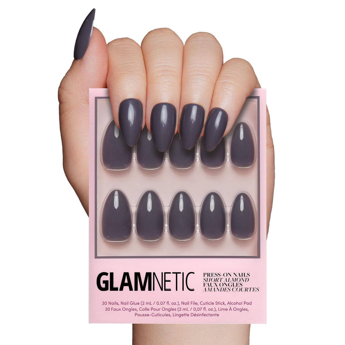 Glamnetic Press On Nails Short Almond Glossy full kit front view