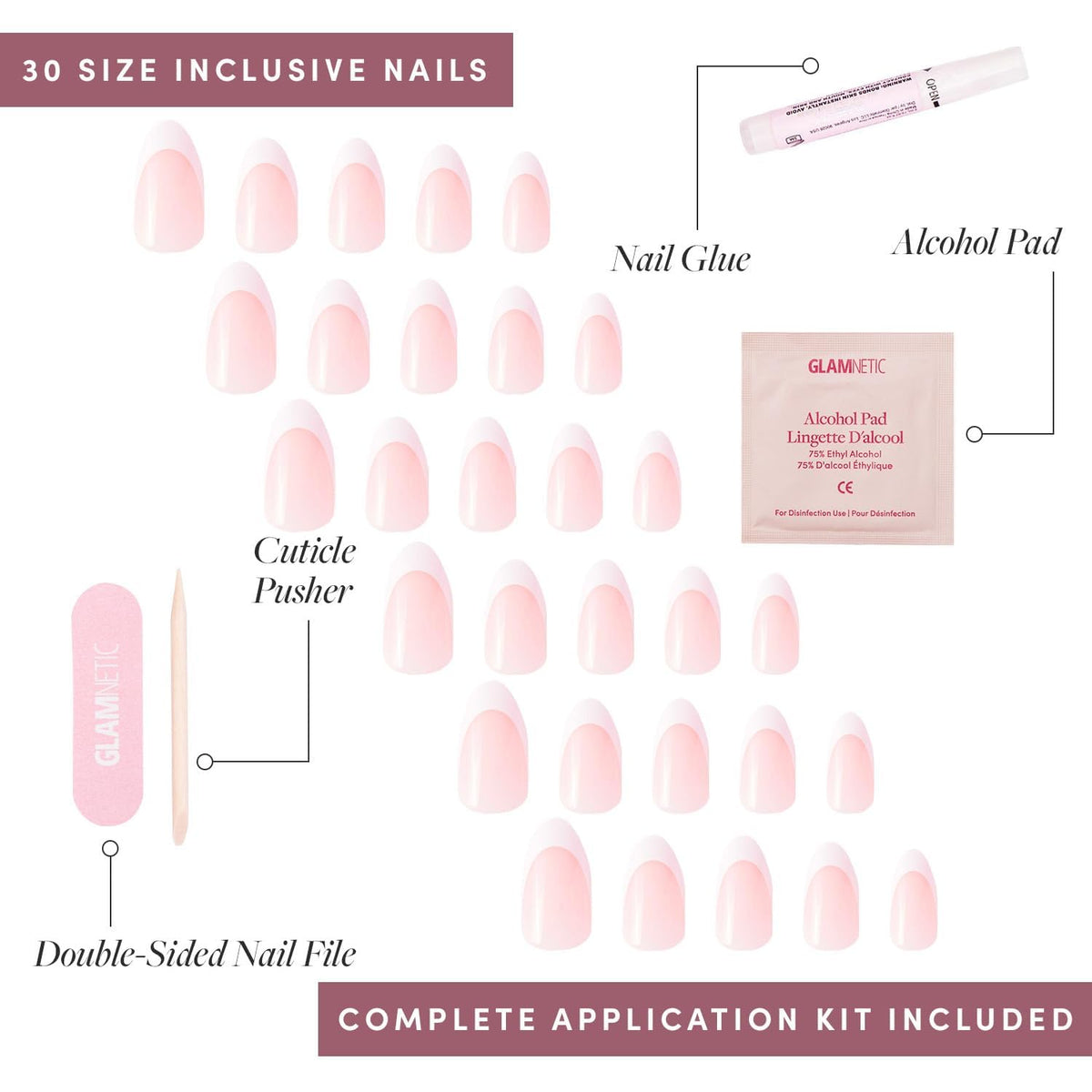 Glamnetic Press On Nails Short Almond glossy nails being applied
