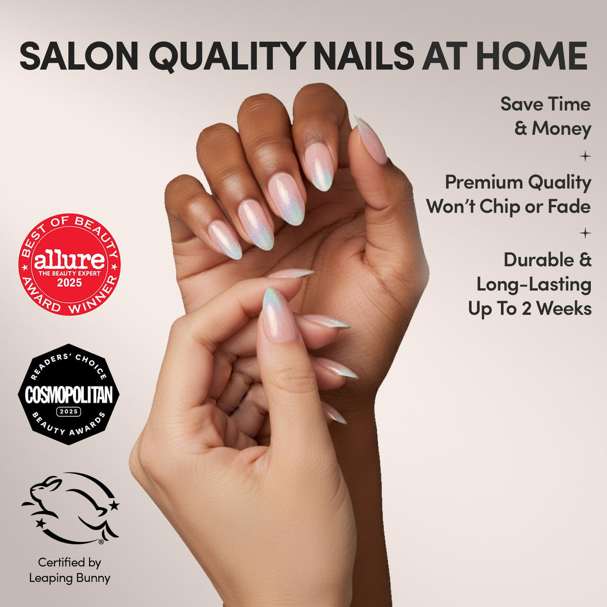 Glamnetic Press On Nails Short Almond glossy nails in storage box