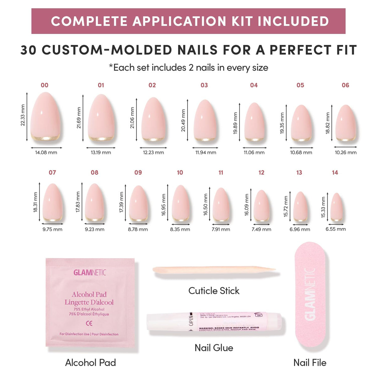 Glamnetic Press On Nails Short Almond Glossy packaging side view