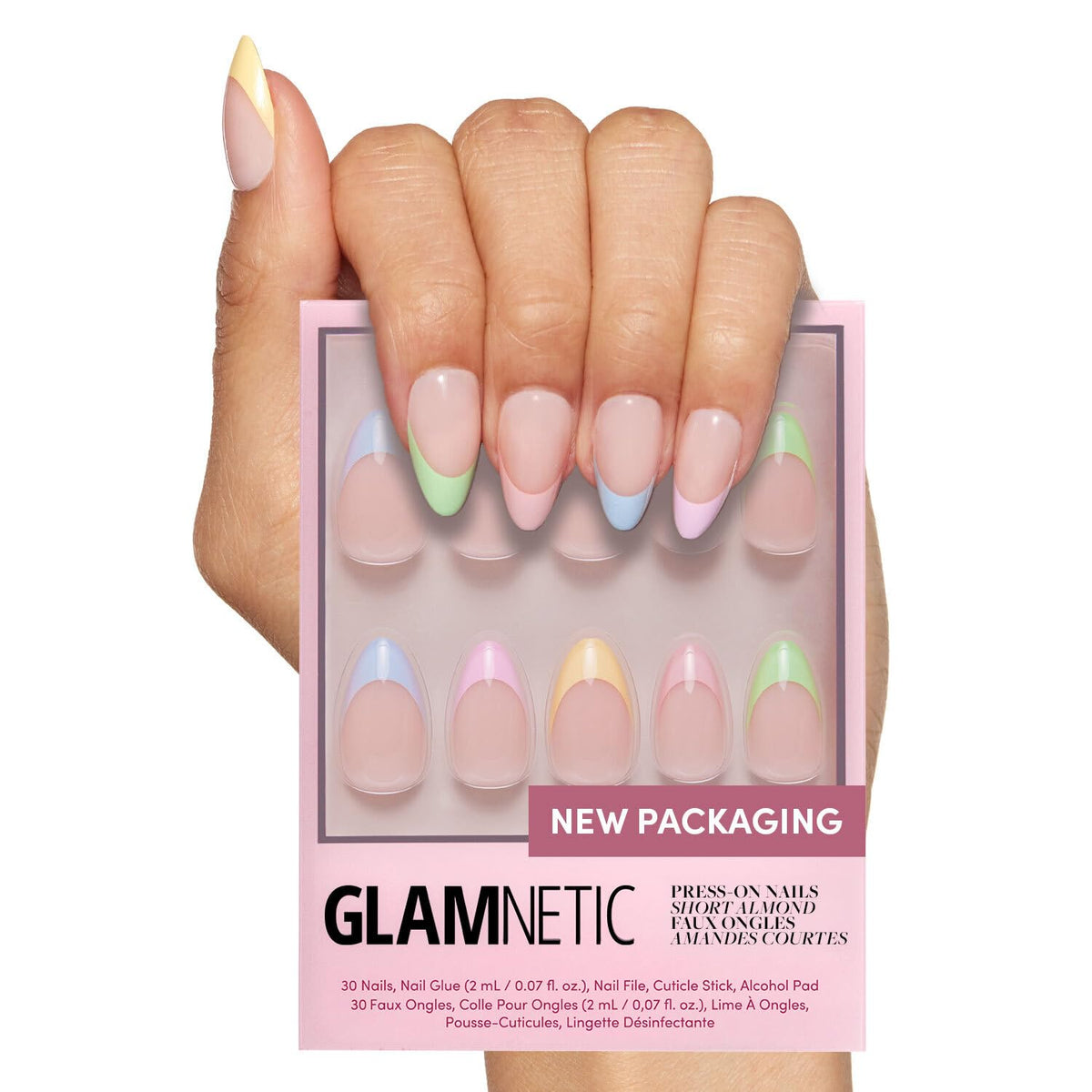 Glamnetic Press On Nails Short Almond glossy set front view
