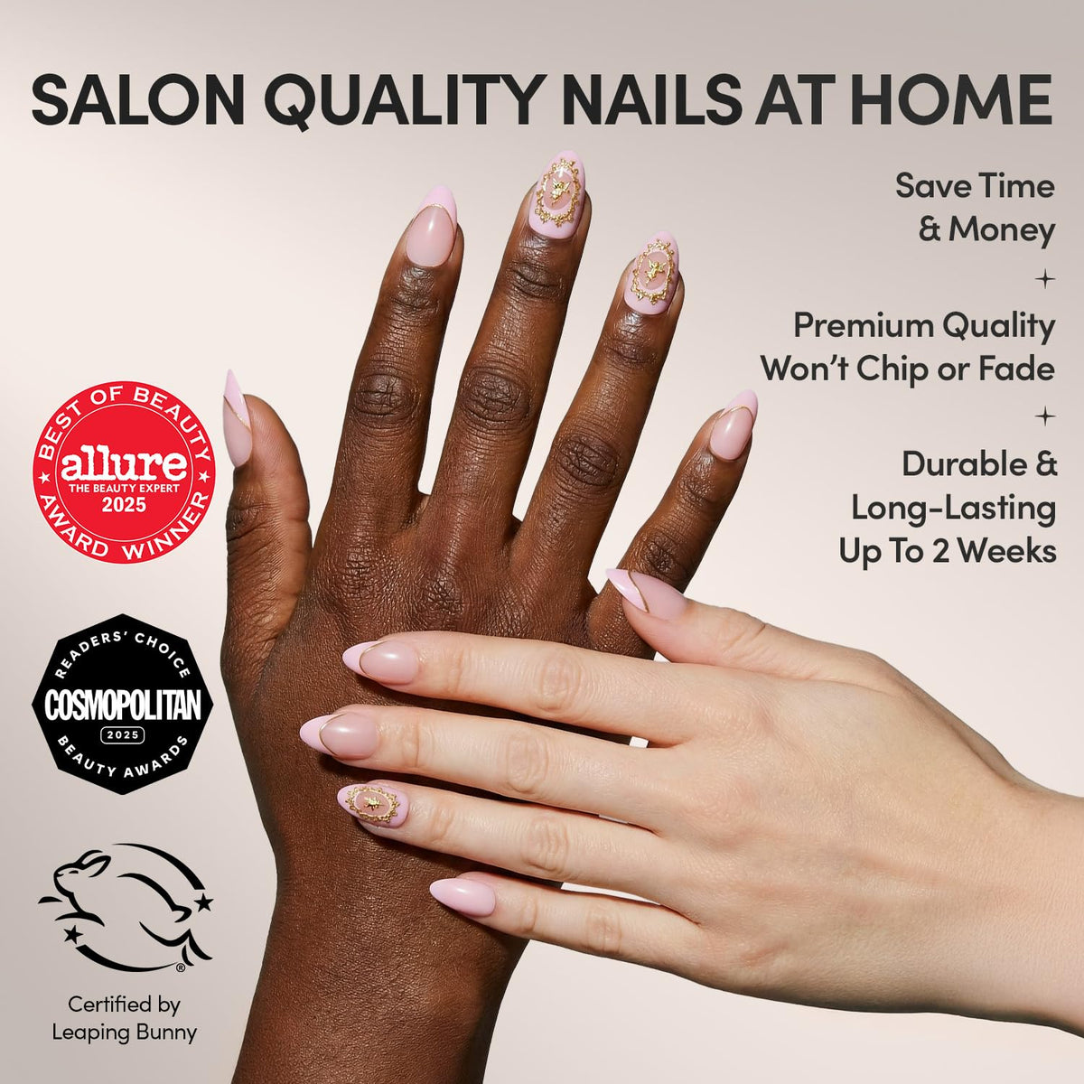 Glamnetic Press On Nails Short Almond glossy side view