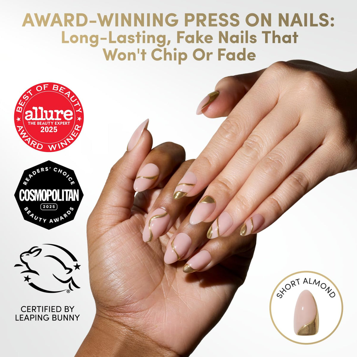 Glamnetic Press On Nails Short Almond glossy side view