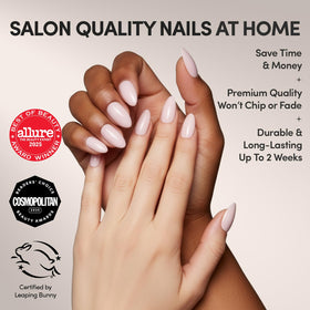 Glamnetic Press On Nails Short Almond Glossy storage box and accessories