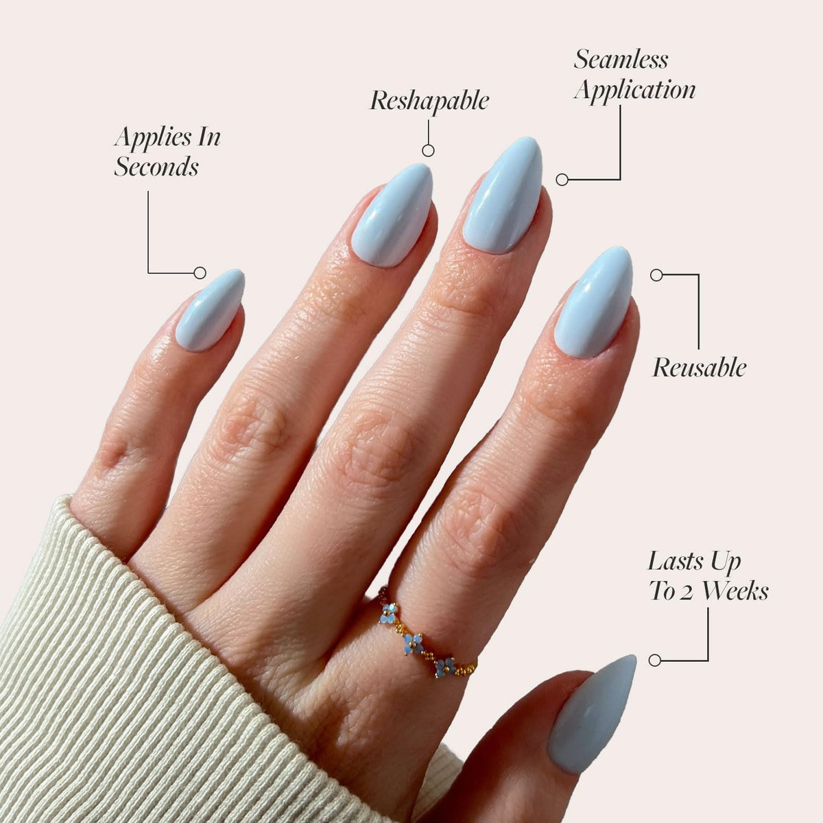 Glamnetic Press On Nails Short Almond in storage box with various sizes