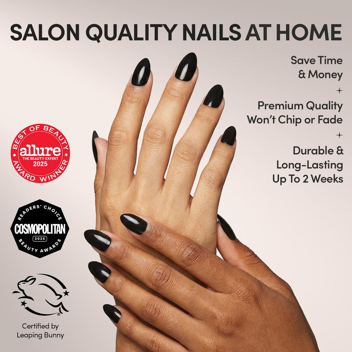 Glamnetic Press On Nails Short Almond kit contents with storage box