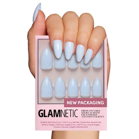Glamnetic Press On Nails Short Almond light blue glossy finish front view