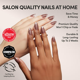 Glamnetic Press On Nails Short Almond Matte brown nails front view