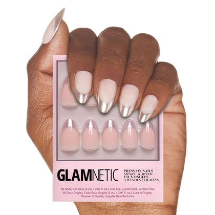 Glamnetic Press On Nails Short Almond Metallic full kit front view