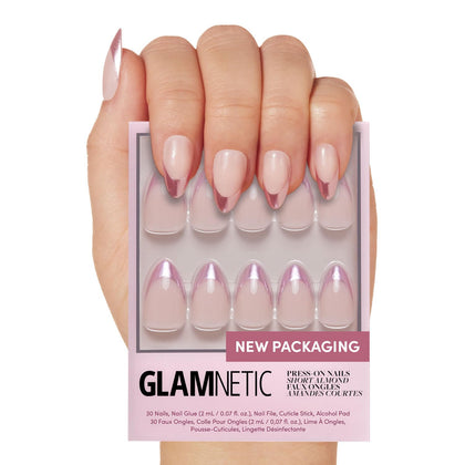 Glamnetic Press On Nails Short Almond Metallic Kit packaging front view