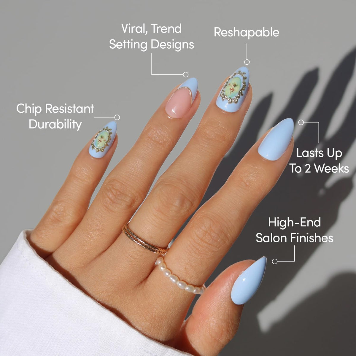 Glamnetic Press On Nails Short Almond packaging with accessories