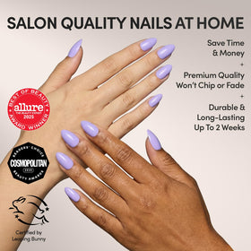 Glamnetic Press On Nails Short Almond periwinkle colour close-up