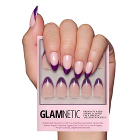 Glamnetic Press On Nails Short Almond Plum Dark Purple front view